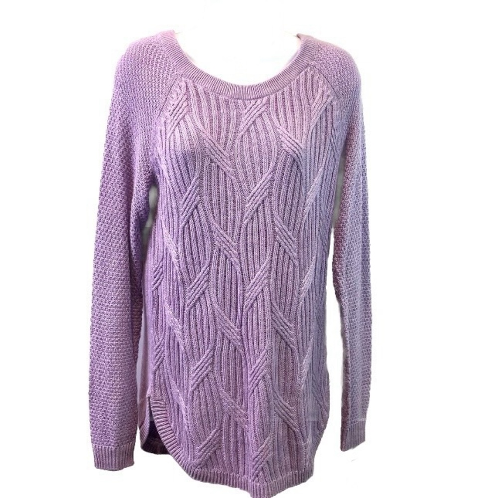 Arpeggio Knitwear Womens Sweater Lavender Pull Over Cable Knit Cotton Blend Sz S